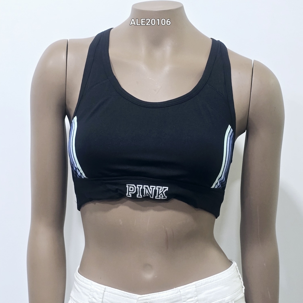 PINK Victoria's Secret Ultimate Black Sports Bra with Blue Accents Size Medium - Picture 2 of 12